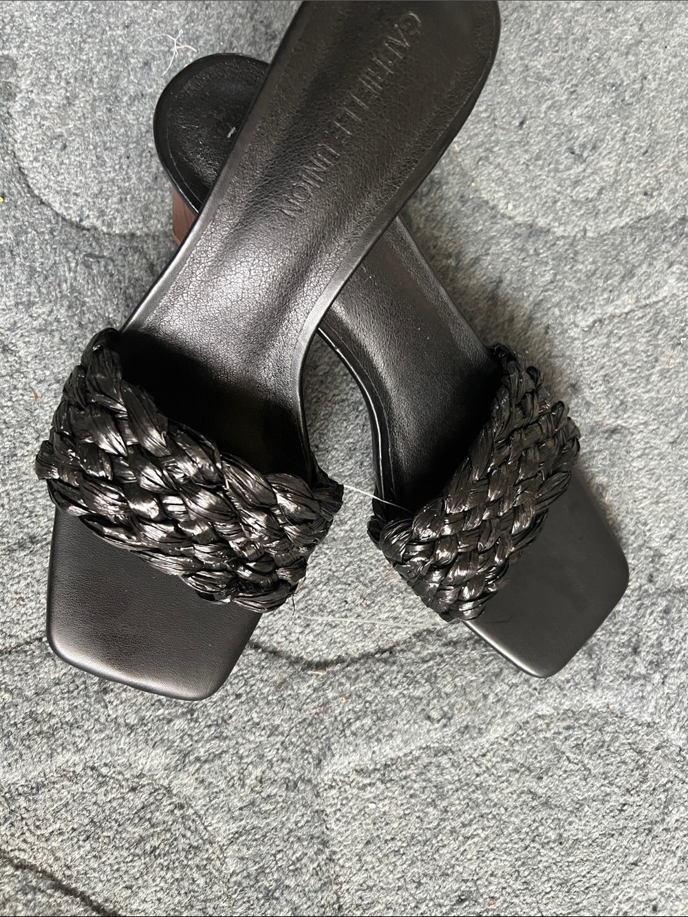 Woven Strap Black Slide Mules